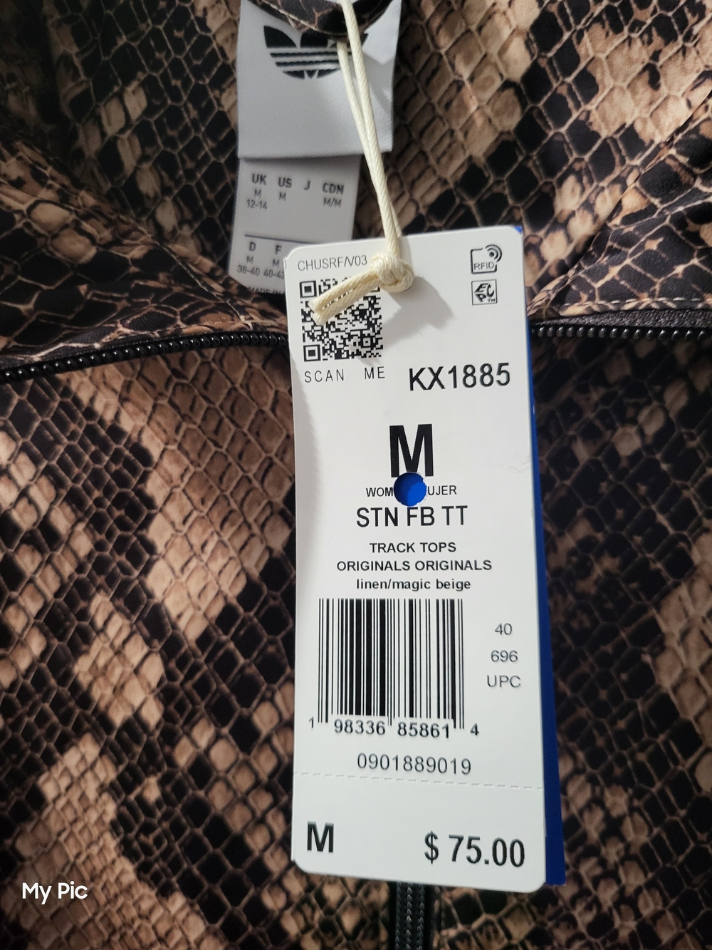 Adidas Women Snake-Print Bomber Jacket with White Stripes - Picture 4 of 5